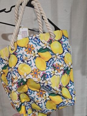 Lemon-Print Rope Tote - Yellow